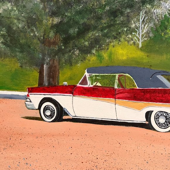 Vintage Original Painting - 1958 Ford Skyliner (?) Unsigned - Picture 5 of 11